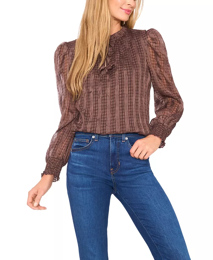 Женский топ с присборенными манжетами и оборками CeCe, коричневый
Женский топ с присборенными манжетами и оборками CeCe, коричневый