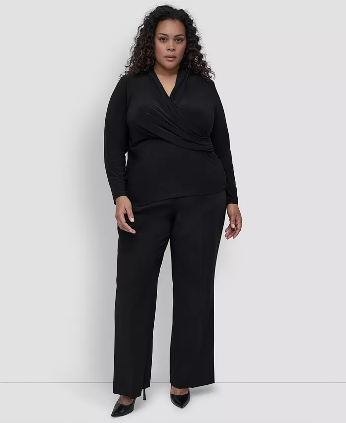 Топ с длинными рукавами и имитацией запаха большого размера DKNY, черный
Топ с длинными рукавами и имитацией запаха большого размера DKNY, черный