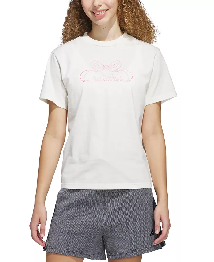 Женская хлопковая футболка с круглым вырезом и принтом в виде банта adidas, белый
Женская хлопковая футболка с круглым вырезом и принтом в виде банта adidas, белый