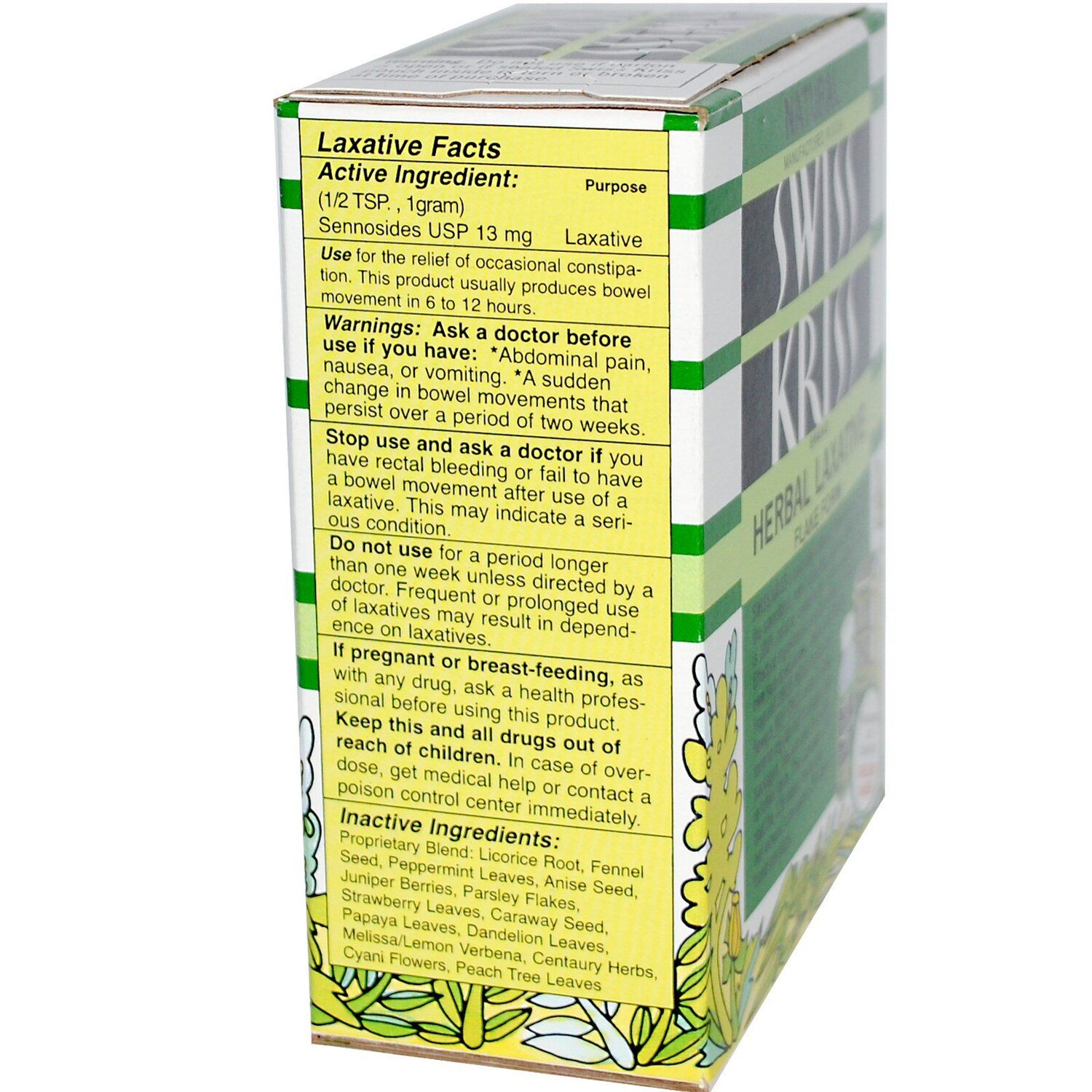 Modern Products Swiss Kriss травяные слабительные таблетки хлопья 3-1/4 унции (92 г)
Modern Products Swiss Kriss травяные слабительные таблетки хлопья 3-1/4 унции (92 г)