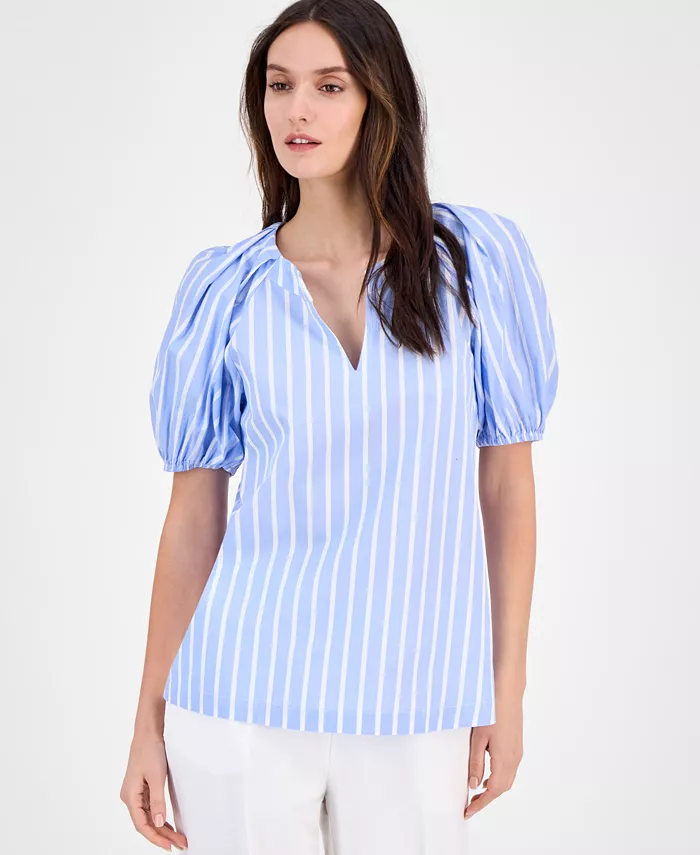 Женская блузка из хлопкового поплина с полосками и рукавами-фонариками Anne Klein, синий
Женская блузка из хлопкового поплина с полосками и рукавами-фонариками Anne Klein, синий