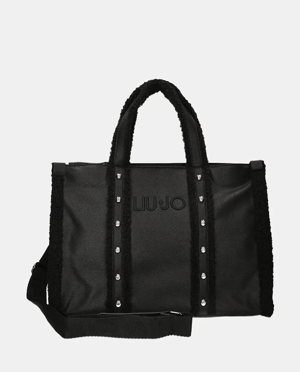 Сумка-шоппер с деталями из овчины и съемной ручкой LIUJO, черный 
Сумка-шоппер с деталями из овчины и съемной ручкой LIUJO, черный