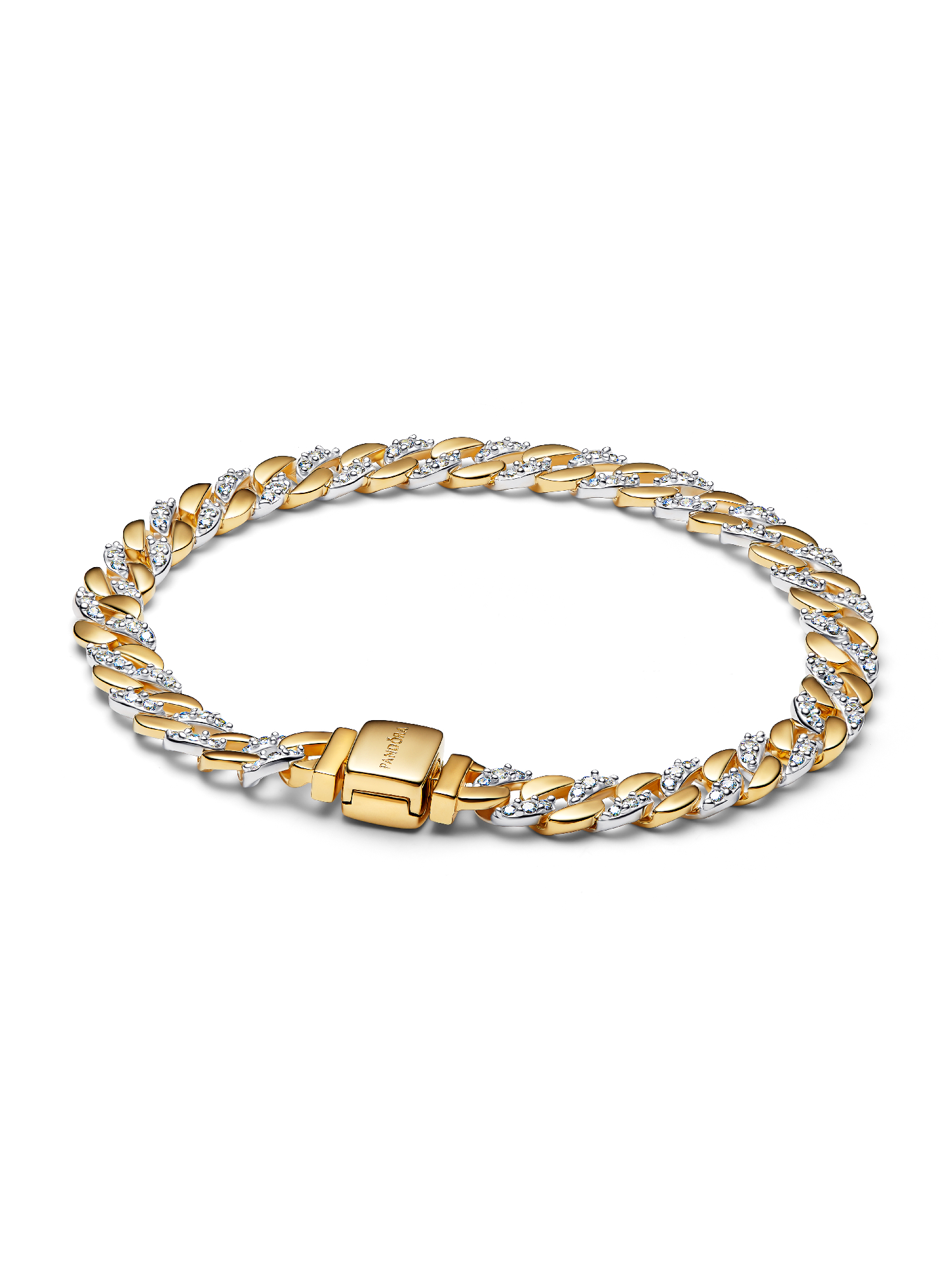 Двухцветный кубинский браслет-цепочка Pavé Pandora, стерлинговое серебро, покрытие 14-каратным золотом
Двухцветный кубинский браслет-цепочка Pavé Pandora, стерлинговое серебро, покрытие 14-каратным золотом