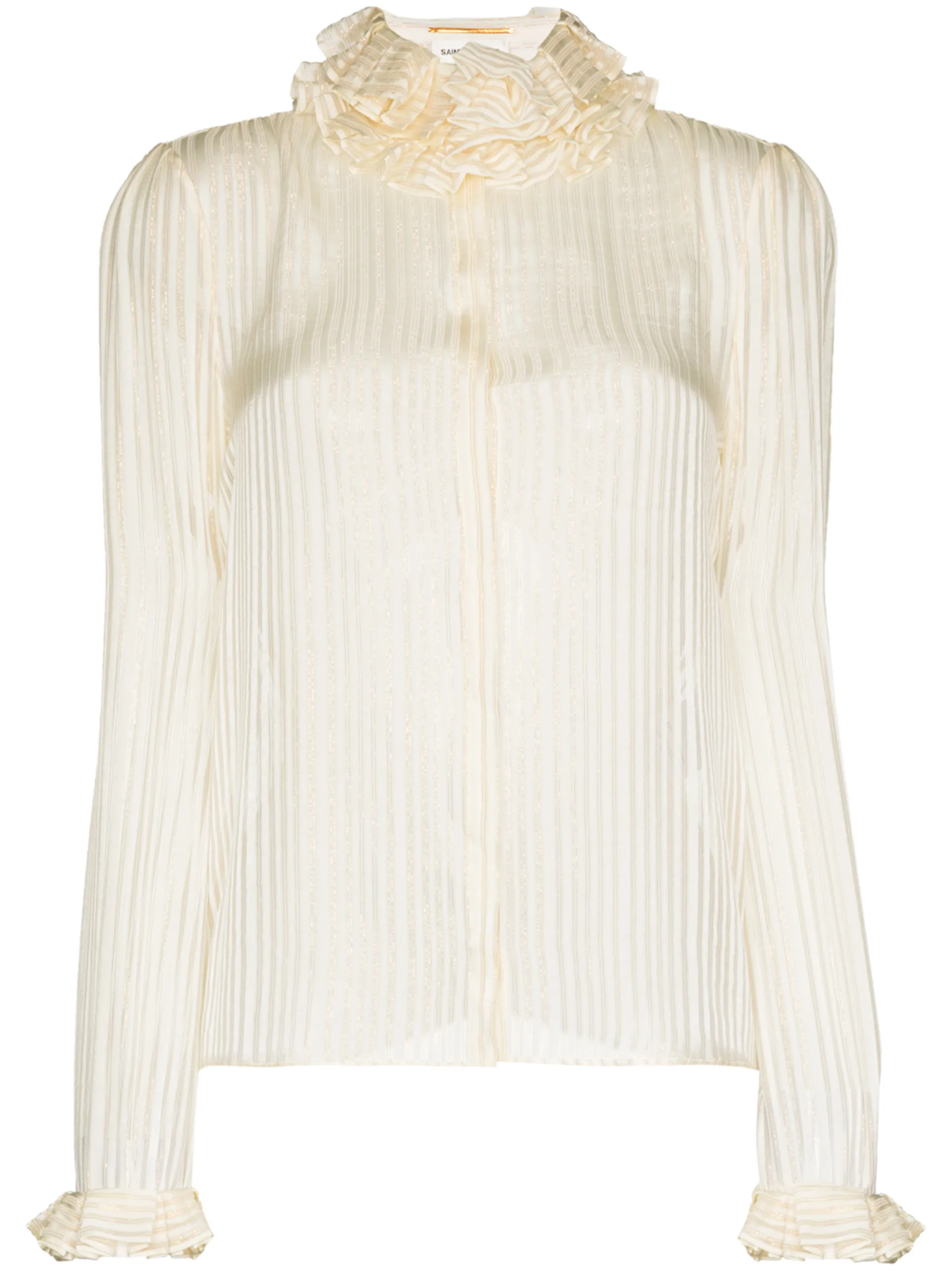 Блузка в полоску с высоким воротником и оборками Saint Laurent, нейтральный
Блузка в полоску с высоким воротником и оборками Saint Laurent, нейтральный
