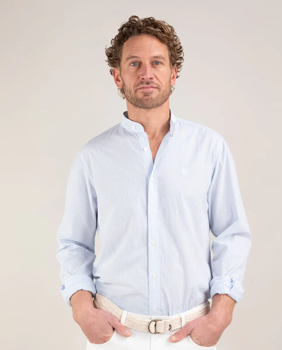 Мужская полосатая рубашка из сирсакера с воротником-стойкой El Ganso, синий
Мужская полосатая рубашка из сирсакера с воротником-стойкой El Ganso, синий