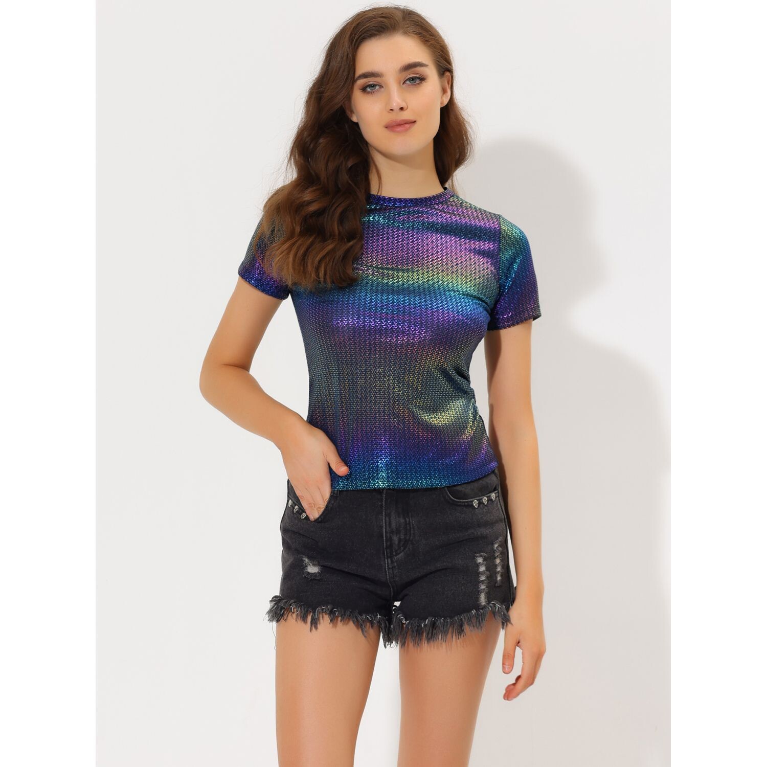 Женские блестящие разноцветные топы с короткими рукавами и металлической текстурой для вечеринок ALLEGRA K, светло-розовый
Женские блестящие разноцветные топы с короткими рукавами и металлической текстурой для вечеринок ALLEGRA K, светло-розовый