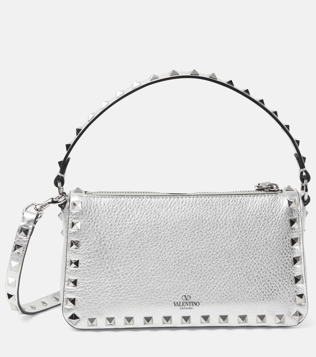 Маленькая кожаная сумка через плечо rockstud Valentino Garavani, серебряный
Маленькая кожаная сумка через плечо rockstud Valentino Garavani, серебряный