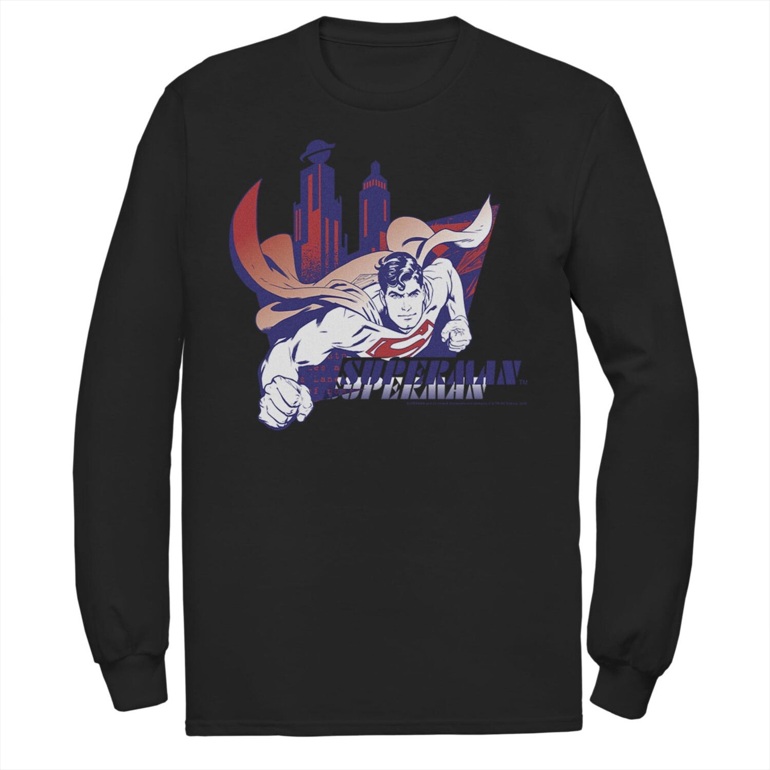 Мужская футболка DC Comics Superman Daily Planet Skyline с летающим плакатом и длинными рукавами с графикой Licensed Character