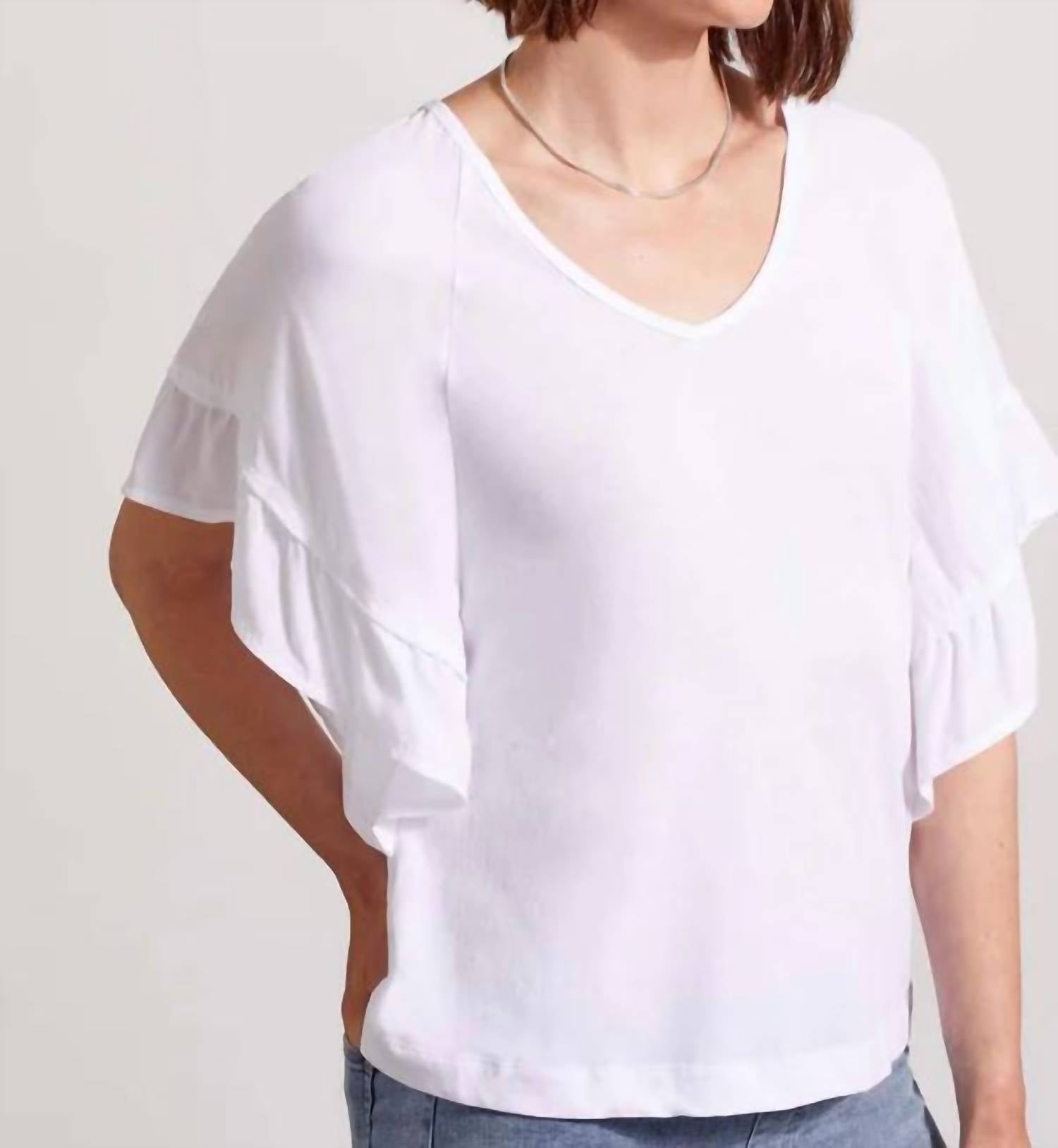 Топ с короткими рукавами и двойной оборкой реглан с V-образным вырезом белого цвета TRIBAL
Топ с короткими рукавами и двойной оборкой реглан с V-образным вырезом белого цвета TRIBAL