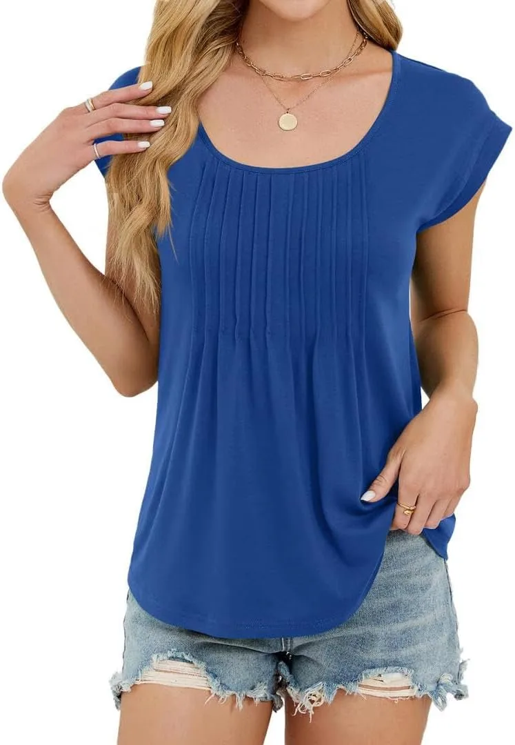 FMCHICO Женская летняя блузка с каплевидными рукавами и плиссировкой
FMCHICO Женская летняя блузка с каплевидными рукавами и плиссировкой