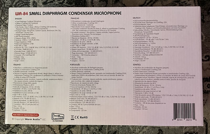 Конденсаторный микрофон Warm Audio WA-84 Small Diaphragm Cardioid Condenser Microphone
Конденсаторный микрофон Warm Audio WA-84 Small Diaphragm Cardioid Condenser Microphone