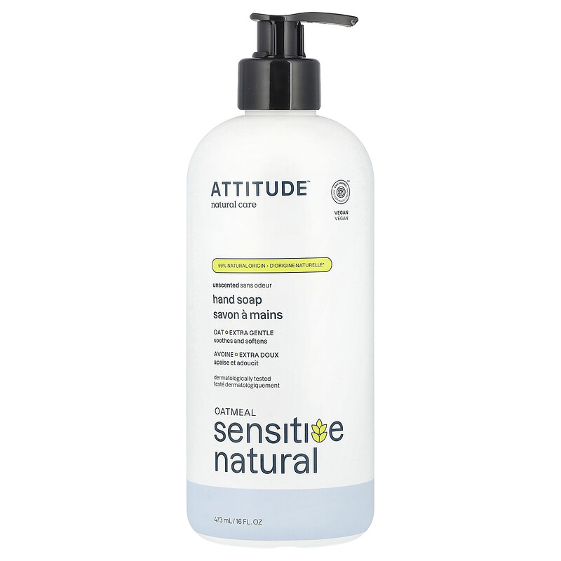 ATTITUDE, Oatmeal Sensitive, натуральное мыло для рук, без запаха, 473 мл (16 жидк. унц.) 
ATTITUDE, Oatmeal Sensitive, натуральное мыло для рук, без запаха, 473 мл (16 жидк. унц.)