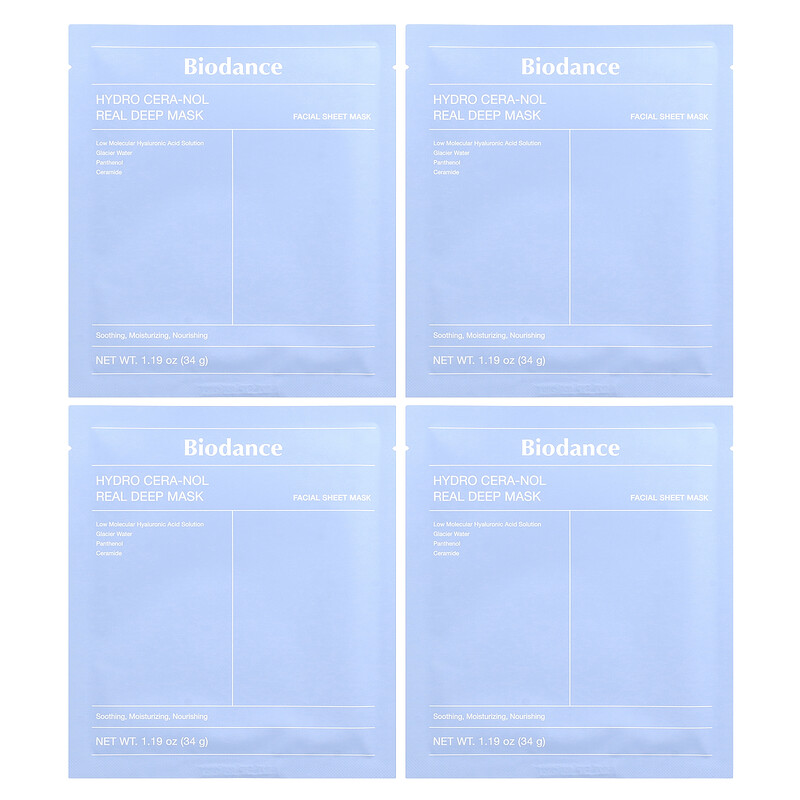 Biodance, Hydro Cera-Nol Real Deep Beauty Mask, 4 шт., 34 г (1,19 унции) 
Biodance, Hydro Cera-Nol Real Deep Beauty Mask, 4 шт., 34 г (1,19 унции)