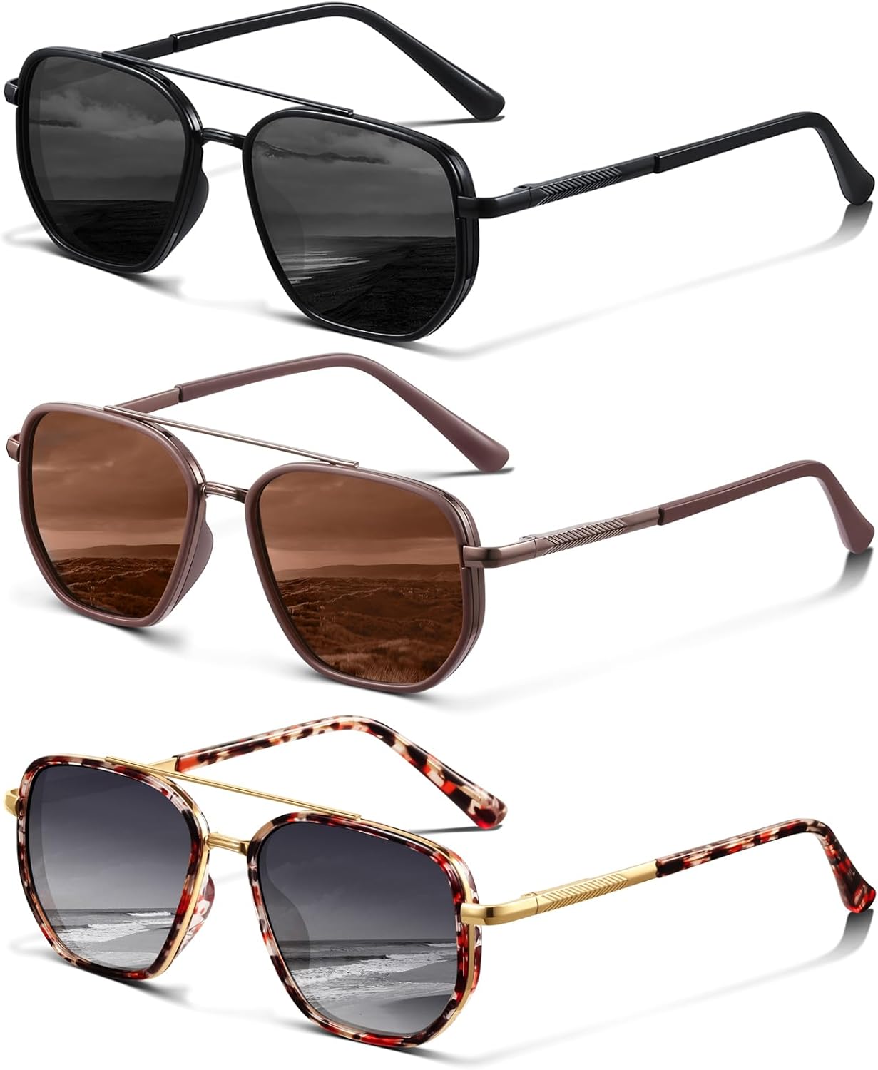 Поляризованные солнцезащитные очки-авиаторы KUGUAOK для женщин и мужчин, модные, с защитой от УФ-излучения, не спутываются, винтажные, стильные, 3pcs-black+brown+floral
Поляризованные солнцезащитные очки-авиаторы KUGUAOK для женщин и мужчин, модные, с защитой от УФ-излучения, не спутываются, винтажные, стильные, 3pcs-black+brown+floral