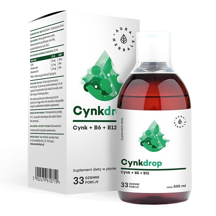 Препарат, содержащий цинк, витамины В6 и В12 Aura Herbals Cynkdrop + B6 + B12 Płyn, 500 мл
Препарат, содержащий цинк, витамины В6 и В12 Aura Herbals Cynkdrop + B6 + B12 Płyn, 500 мл