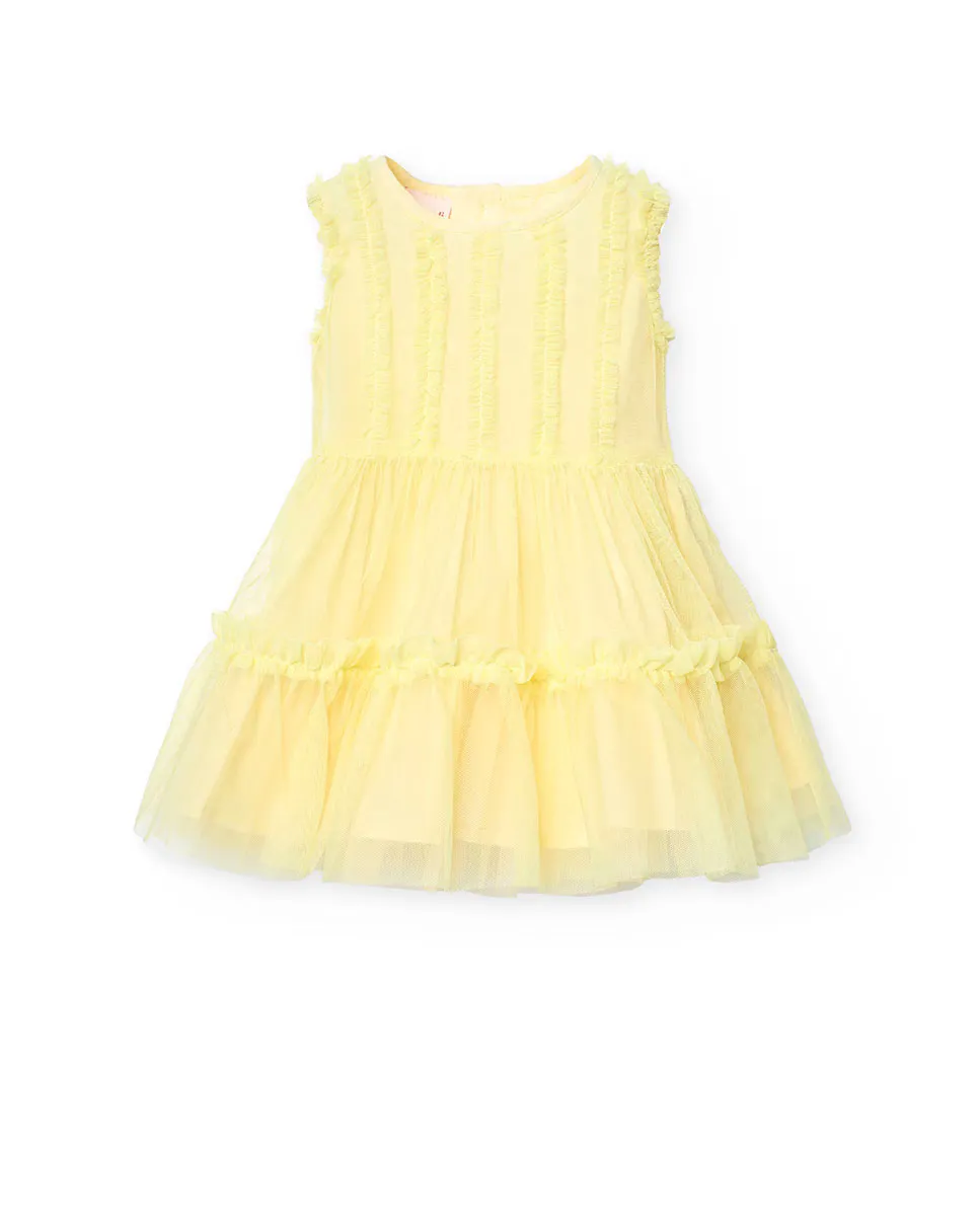 Платье для девочки из тюля без рукавов Boboli, жёлтый 
Платье для девочки из тюля без рукавов Boboli, жёлтый
