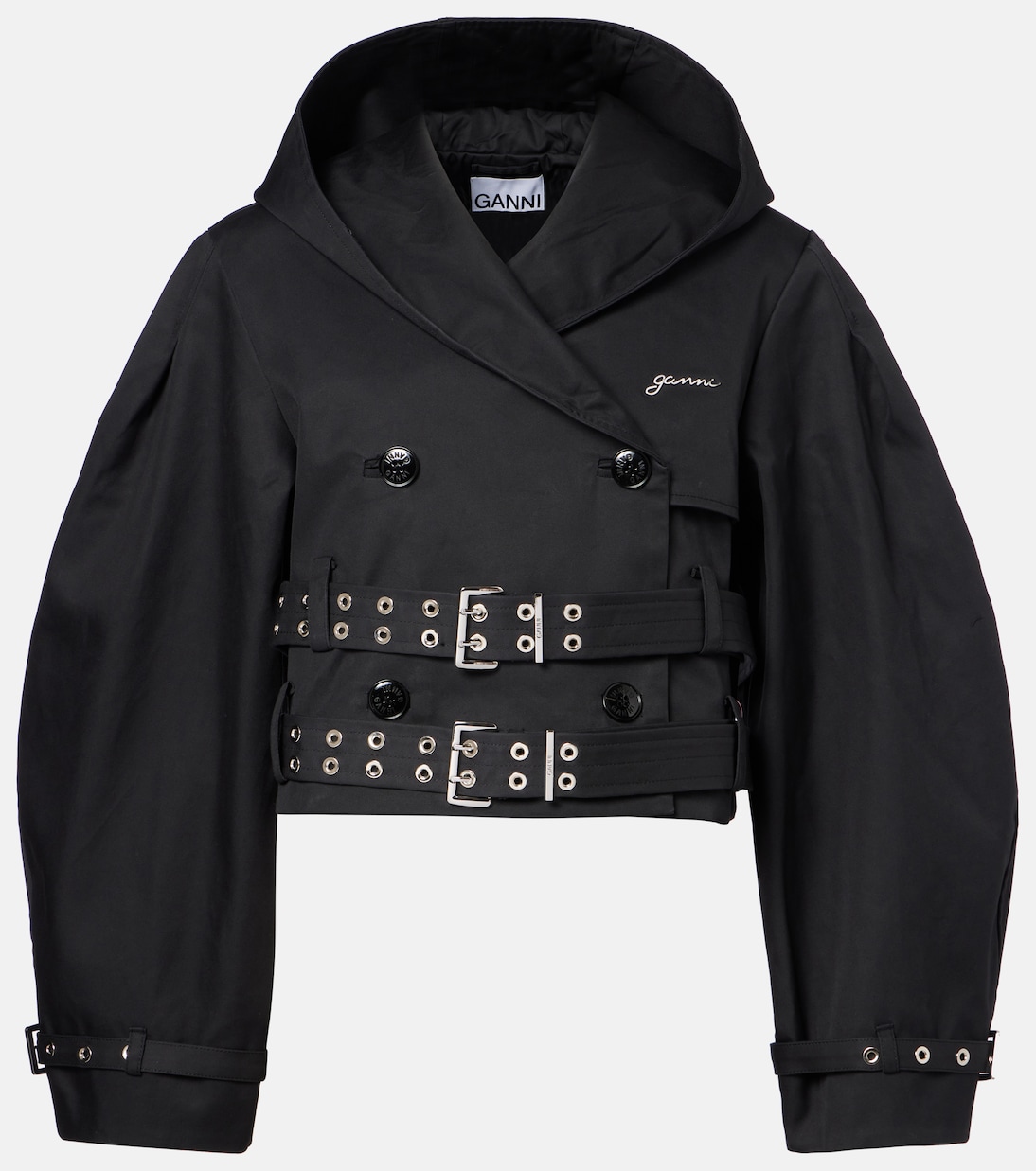 Короткая хлопковая куртка с поясом Ganni, черный
Короткая хлопковая куртка с поясом Ganni, черный