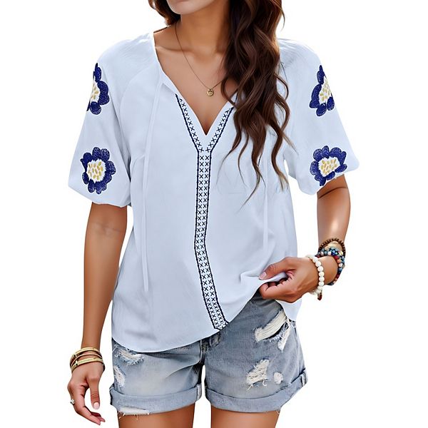 Женская блузка с цветочной вышивкой, пышными рукавами и v-образным вырезом Anna-Kaci, Light Blue
Женская блузка с цветочной вышивкой, пышными рукавами и v-образным вырезом Anna-Kaci, Light Blue