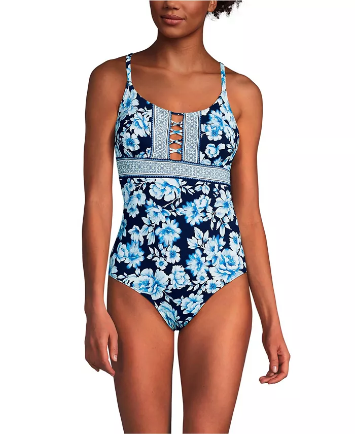 Женский цельный купальник с шнуровкой и длинными рукавами Lands' End, синий
Женский цельный купальник с шнуровкой и длинными рукавами Lands' End, синий