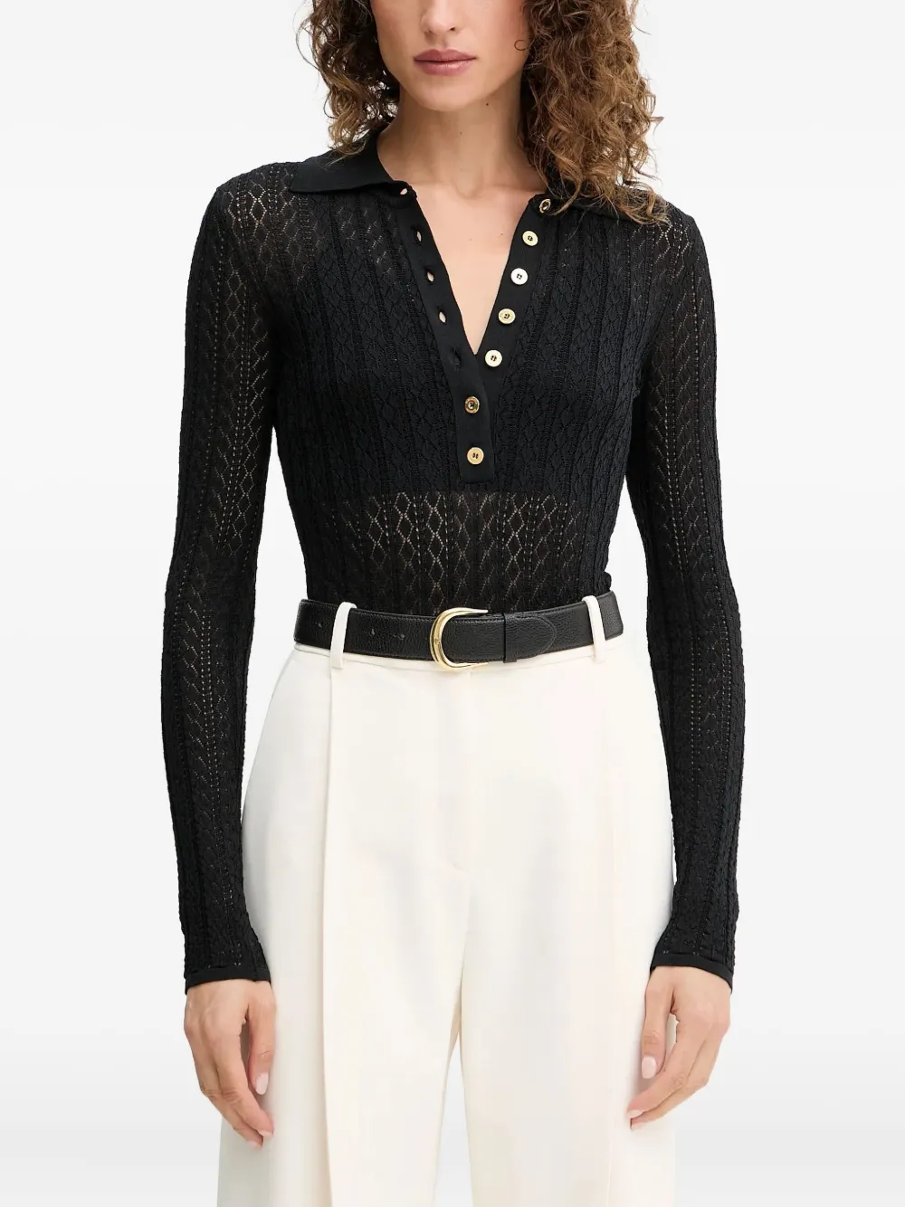 Поло-топ с узорной вязкой Elisabetta Franchi, черный
Поло-топ с узорной вязкой Elisabetta Franchi, черный