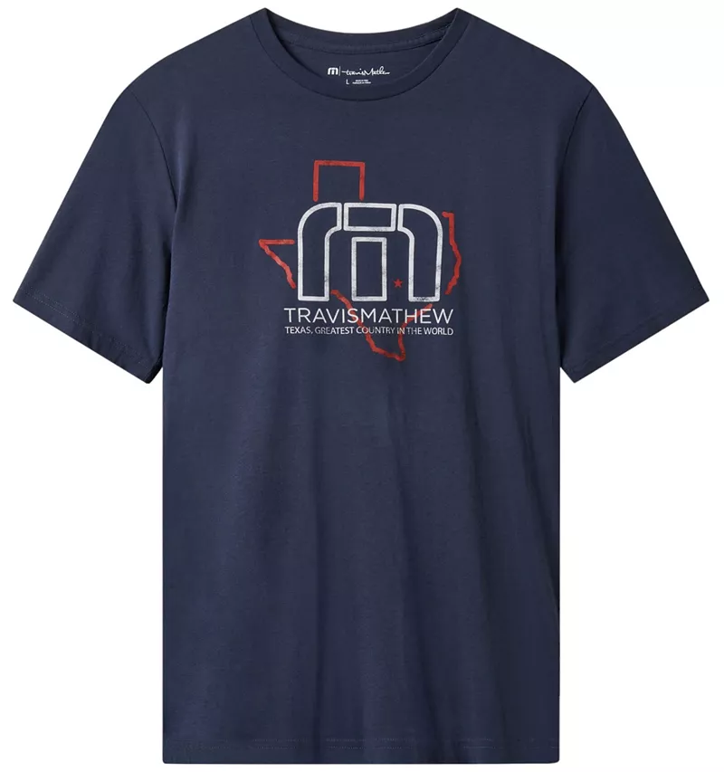 Мужская футболка для гольфа TravisMathew Bucking Bull 2.0 TX State с графическим рисунком, цвет Blue Nights
Мужская футболка для гольфа TravisMathew Bucking Bull 2.0 TX State с графическим рисунком, цвет Blue Nights