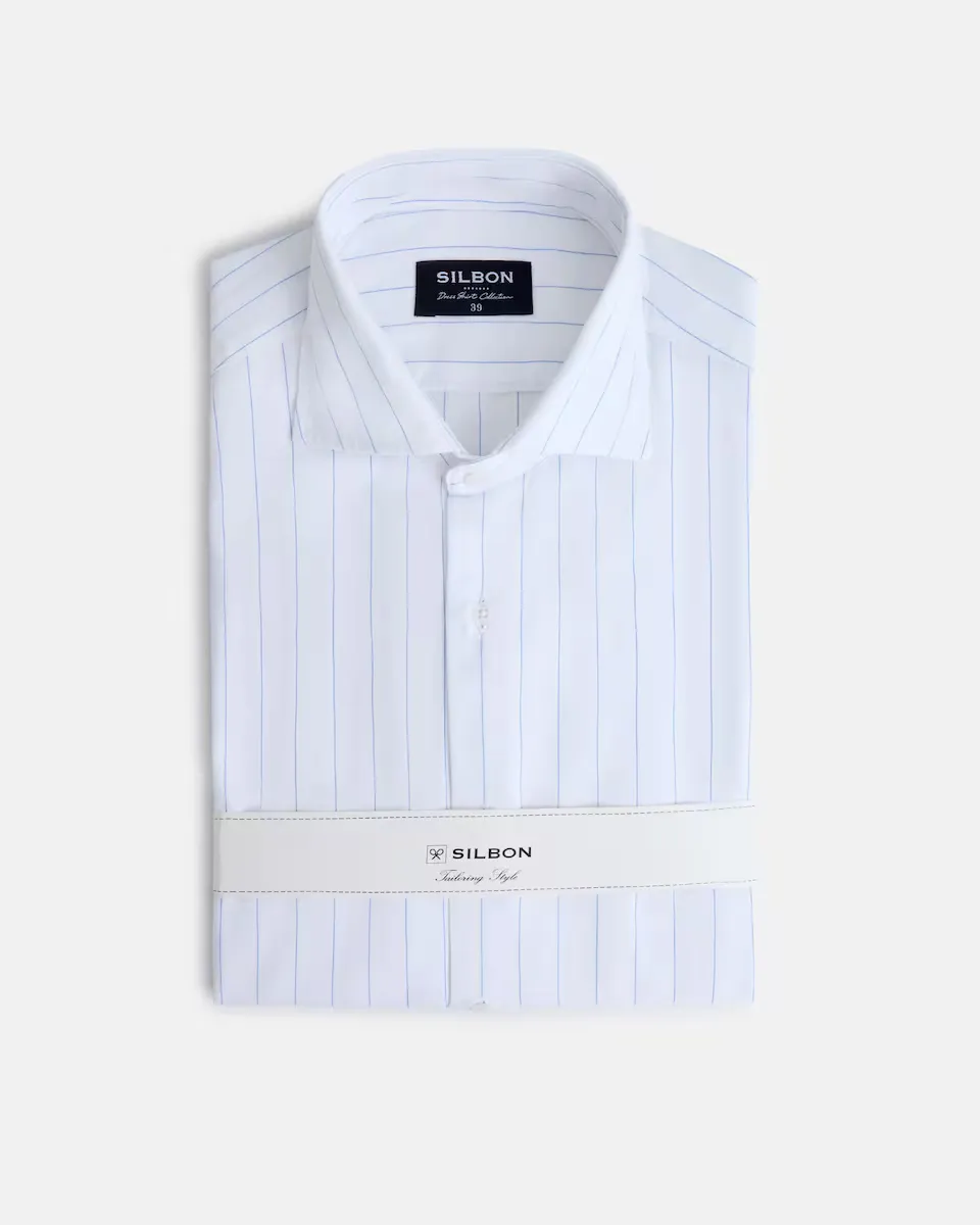 Мужская рубашка в широкую белую полоску Silbon, белый 
Мужская рубашка в широкую белую полоску Silbon, белый