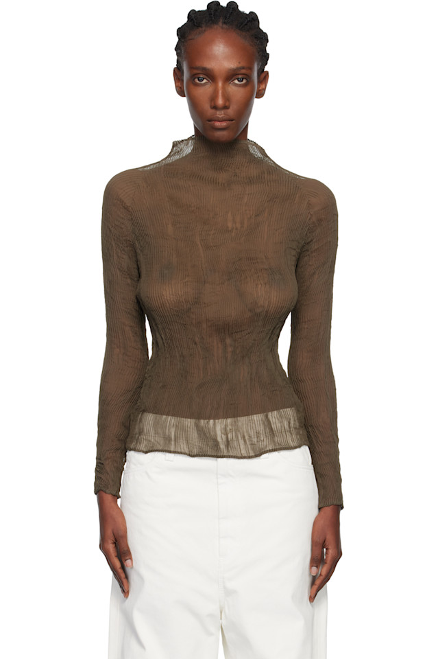 Issey Miyake Топ из шифона цвета хаки с перекрученными нитками
Issey Miyake Топ из шифона цвета хаки с перекрученными нитками