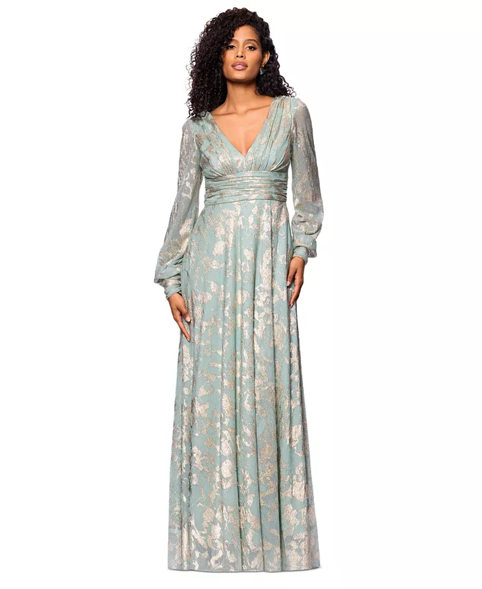 Женское платье с V-образным вырезом и металлизированной отделкой, присборенное на талии Betsy & Adam, зеленый 
Женское платье с V-образным вырезом и металлизированной отделкой, присборенное на талии Betsy & Adam, зеленый