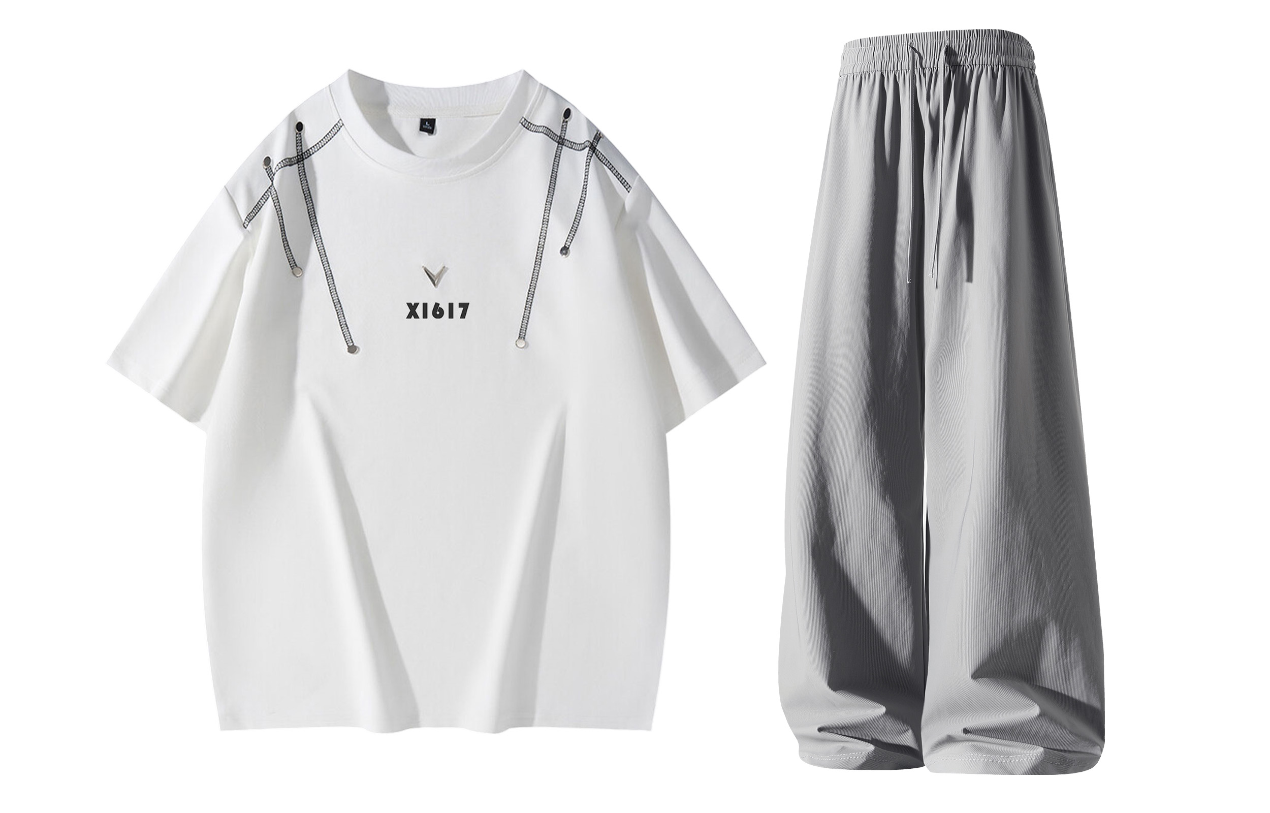 Тонкий футболка Casual Sportswear Unisex с круглым вырезом X1617, белый short-sleeved shirt+светло-серый ice silk pants
Тонкий футболка Casual Sportswear Unisex с круглым вырезом X1617, белый short-sleeved shirt+светло-серый ice silk pants