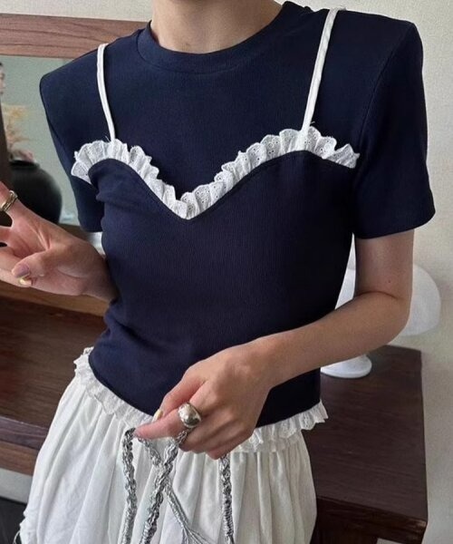 Gossip!ロサンゼルス Топ с кружевной оборкой, многослойный крой, бренд Gossip Los Angeles, темно-синий
Gossip!ロサンゼルス Топ с кружевной оборкой, многослойный крой, бренд Gossip Los Angeles, темно-синий