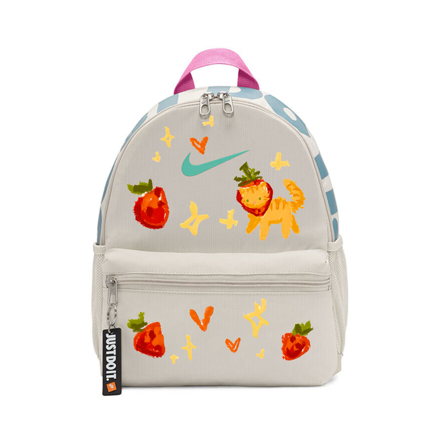 Nike Бикио, детский рюкзак из серо-белой ткани, Meow Is Strawberry Filling 
Nike Бикио, детский рюкзак из серо-белой ткани, Meow Is Strawberry Filling