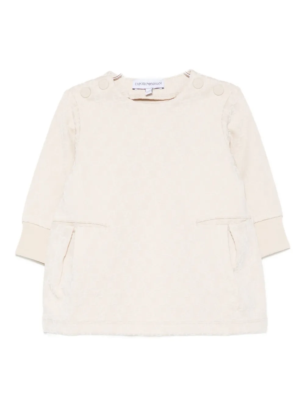 Платье с пуговицами и сплошным флокированным логотипом Emporio Armani Kids, нейтральный 
Платье с пуговицами и сплошным флокированным логотипом Emporio Armani Kids, нейтральный