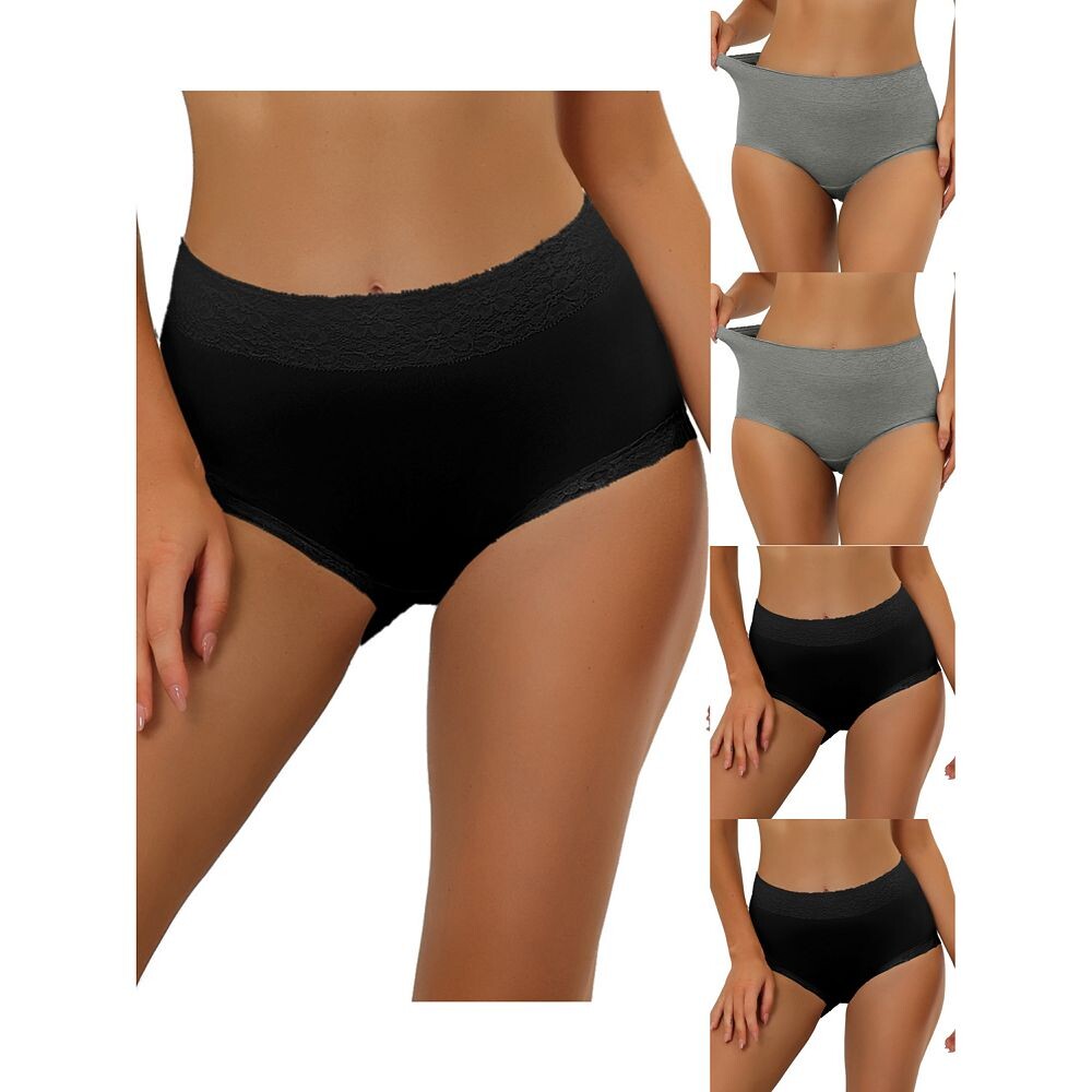 5 упаковок женского хлопкового нижнего белья с высокой посадкой и кружевной отделкой, трусики с полным покрытием для контроля живота ALLEGRA K, цвет Black Gray 
5 упаковок женского хлопкового нижнего белья с высокой посадкой и кружевной отделкой, трусики с полным покрытием для контроля живота ALLEGRA K, цвет Black Gray