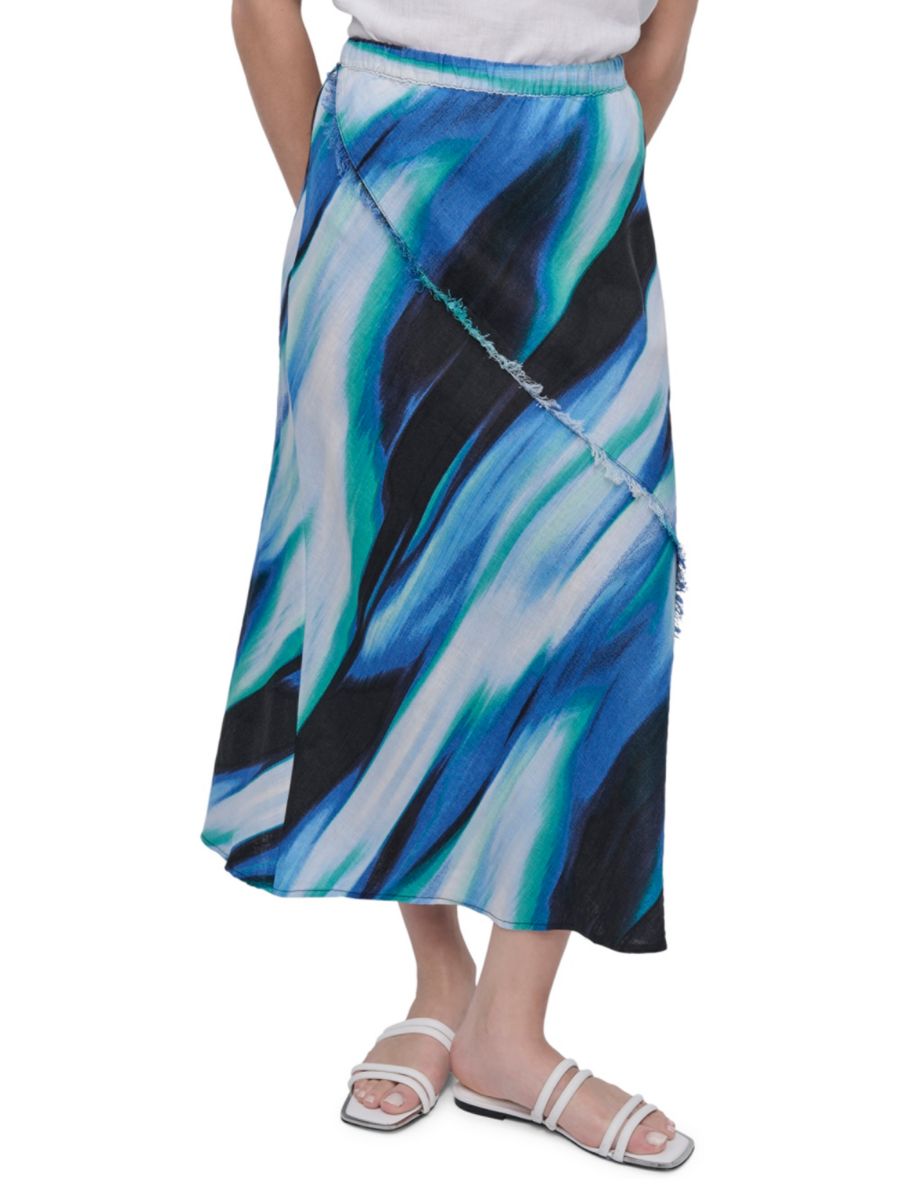 Юбка миди из льна с принтом DKNY, цвет Caribbean 
Юбка миди из льна с принтом DKNY, цвет Caribbean