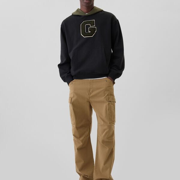 Толстовка с контрастным капюшоном и нашивкой-логотипом из букле Gap, серый 
Толстовка с контрастным капюшоном и нашивкой-логотипом из букле Gap, серый