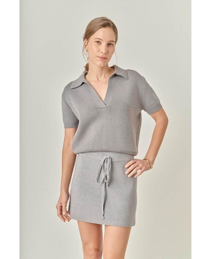 Женская трикотажная короткая футболка-поло English Factory, Heather grey
Женская трикотажная короткая футболка-поло English Factory, Heather grey