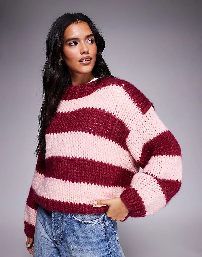 Джемпер ручной вязки Kiwi & Co Lovebug с рукавами-фонариками и круглым вырезом в розово-бордовую полоску
Джемпер ручной вязки Kiwi & Co Lovebug с рукавами-фонариками и круглым вырезом в розово-бордовую полоску