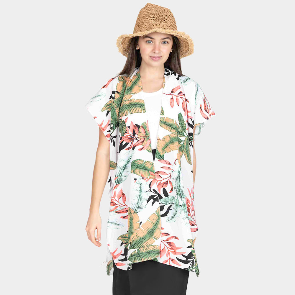 Тропический лиственный кружевной кимоно-пончо TRUEDAMES, белый 
Тропический лиственный кружевной кимоно-пончо TRUEDAMES, белый