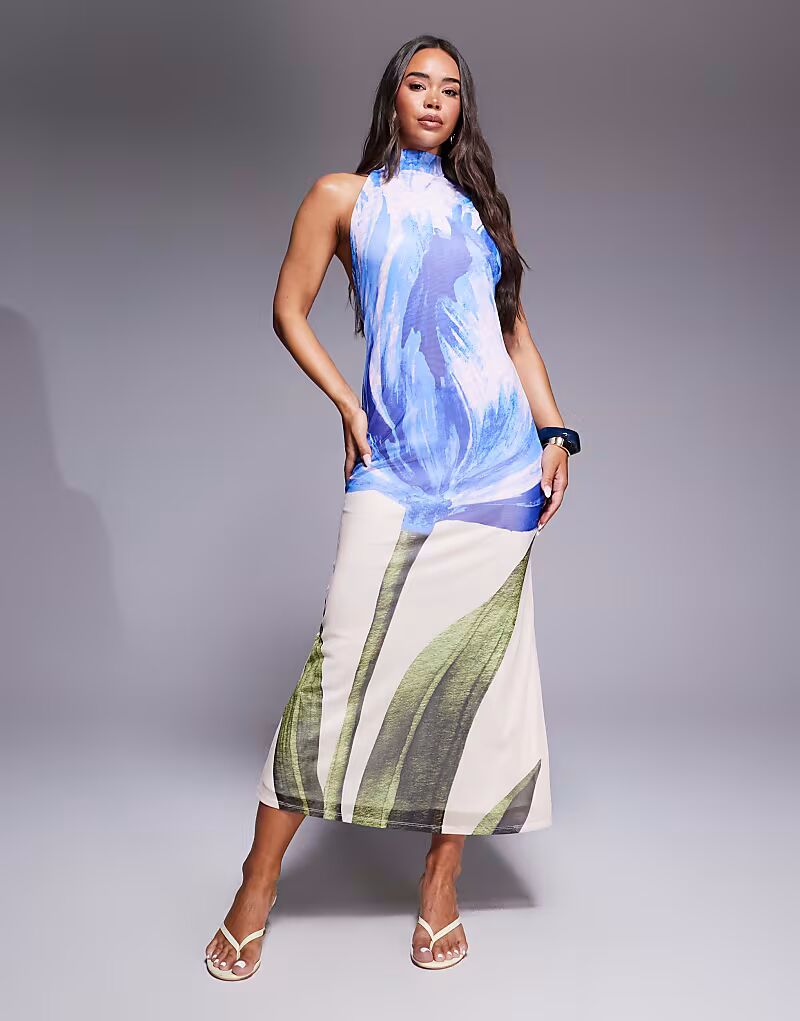 Длинное платье ASOS DESIGN с халтер-холкой, открытой спиной и драпировкой, с синим цветочным принтом
Длинное платье ASOS DESIGN с халтер-холкой, открытой спиной и драпировкой, с синим цветочным принтом