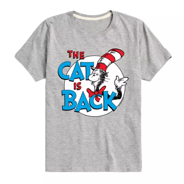 Футболка для мальчиков 8-20 лет с принтом "Кот вернулся" по мотивам Dr Seuss Licensed Character, серый 
Футболка для мальчиков 8-20 лет с принтом "Кот вернулся" по мотивам Dr Seuss Licensed Character, серый
