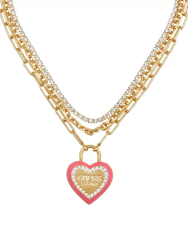Многослойное ожерелье с подвеской в форме сердца из золотистого кристалла с логотипом, 18 дюймов + удлинитель 2 дюйма Guess, gold
Многослойное ожерелье с подвеской в форме сердца из золотистого кристалла с логотипом, 18 дюймов + удлинитель 2 дюйма Guess, gold