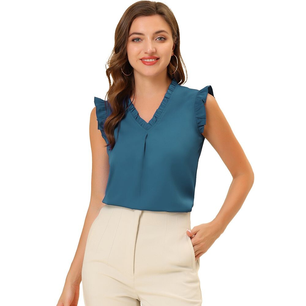 Женские блузки без рукавов с рюшами. Винтажные рабочие деловые топы 1950-х годов. ALLEGRA K, цвет Peacock Blue
Женские блузки без рукавов с рюшами. Винтажные рабочие деловые топы 1950-х годов. ALLEGRA K, цвет Peacock Blue