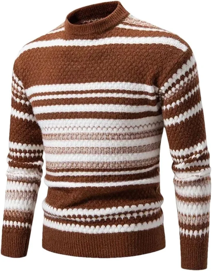 Мужской вязаный свитер Casual с круглым вырезом в полоску
Мужской вязаный свитер Casual с круглым вырезом в полоску