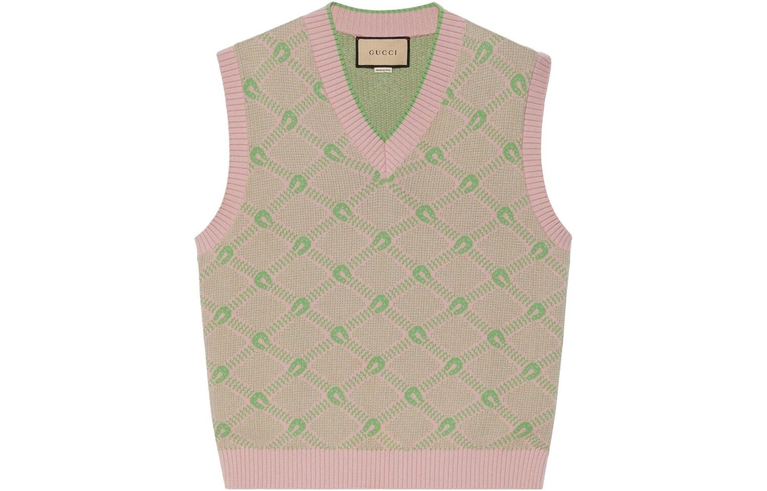 Мужской шерстяной хлопковый жаккардовый трикотажный жилет розовый Gucci, розовый
Мужской шерстяной хлопковый жаккардовый трикотажный жилет розовый Gucci, розовый