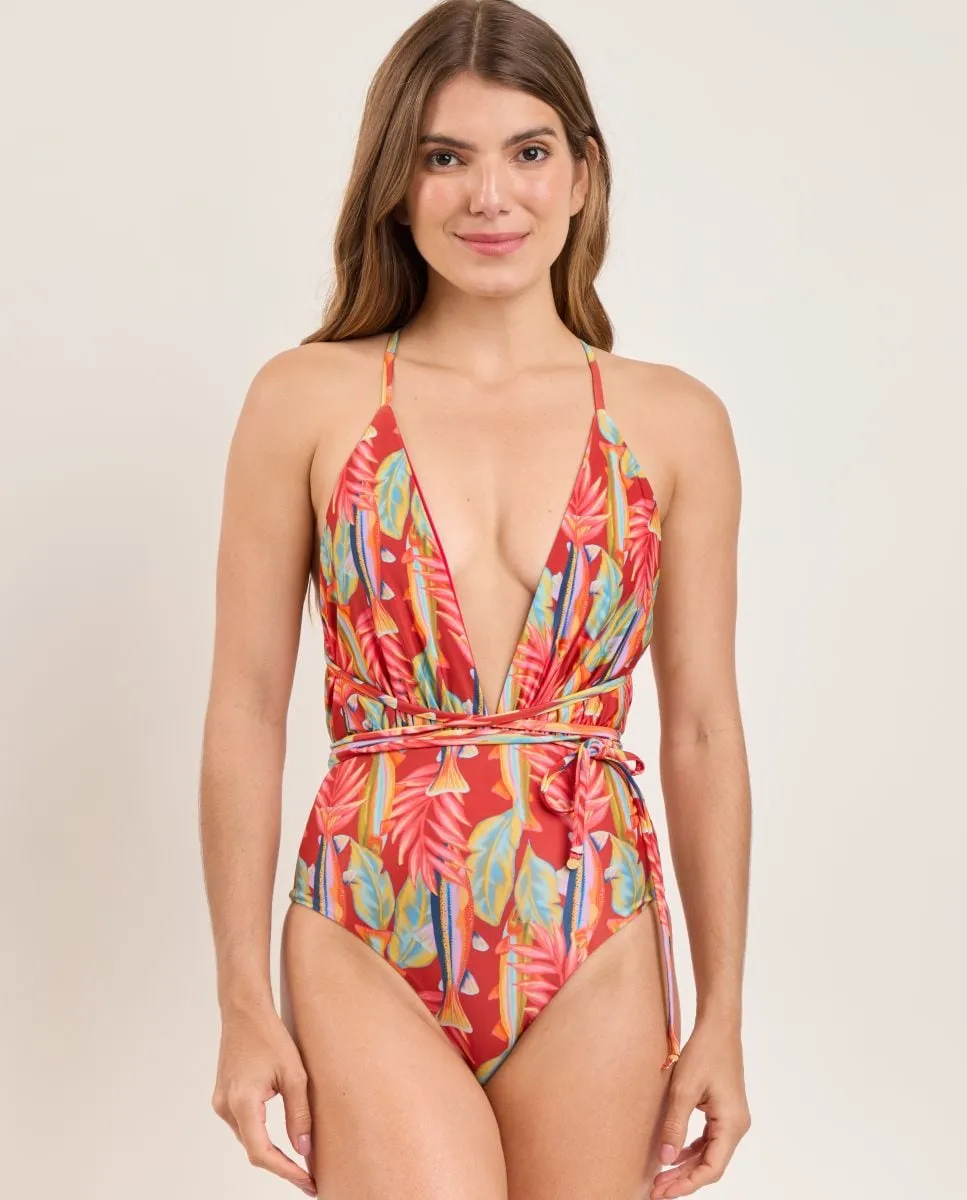 Женский купальник с принтом, V-образным вырезом и подкладкой Río de Sol, красный
Женский купальник с принтом, V-образным вырезом и подкладкой Río de Sol, красный