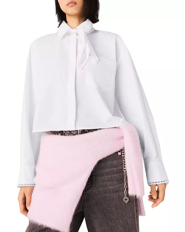 Рубашка с воротником, связанным крючком Maje, белый
Рубашка с воротником, связанным крючком Maje, белый