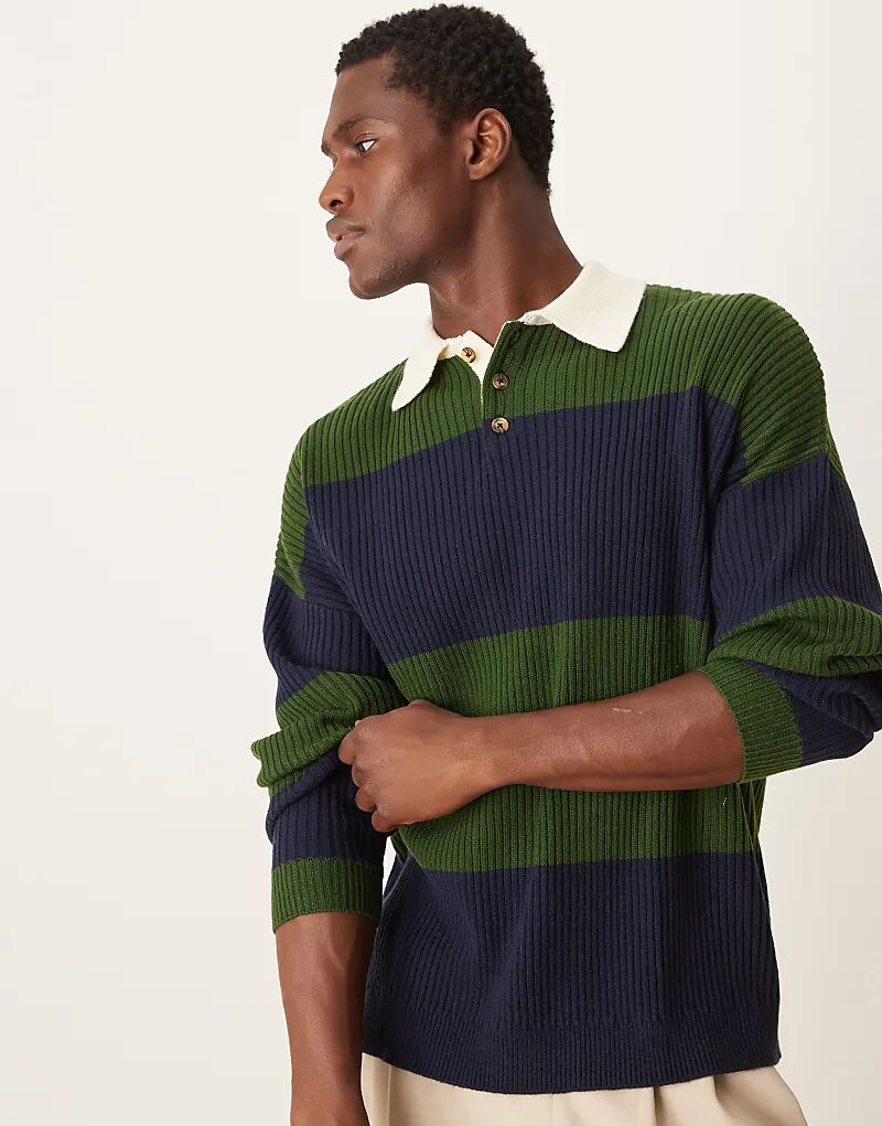 Свободная трикотажная рубашка-поло для регби в зеленую и темно-синюю полоску ASOS DESIGN
Свободная трикотажная рубашка-поло для регби в зеленую и темно-синюю полоску ASOS DESIGN