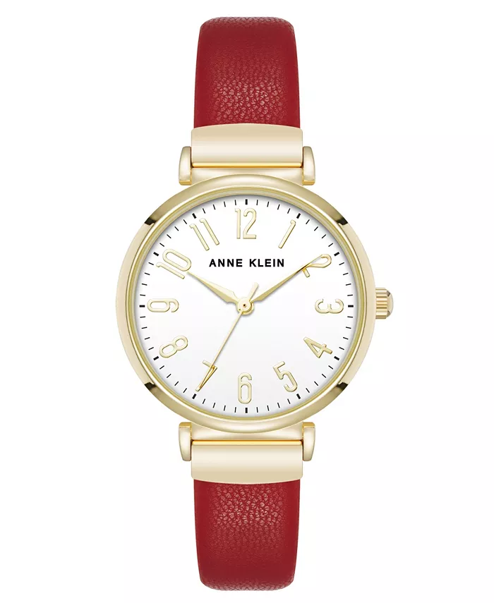 Женские часы Quartz Round с удобочитаемым циферблатом, красный искусственный кожзам и позолоченный металлический корпус, 32 мм Anne Klein
Женские часы Quartz Round с удобочитаемым циферблатом, красный искусственный кожзам и позолоченный металлический корпус, 32 мм Anne Klein