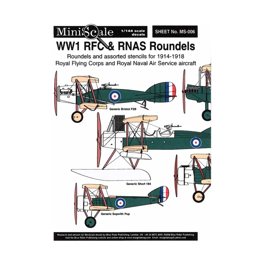 Опознавательные знаки RFC и RNAS времен Первой мировой войны, MiniScale Decals (1:144)
Опознавательные знаки RFC и RNAS времен Первой мировой войны, MiniScale Decals (1:144)