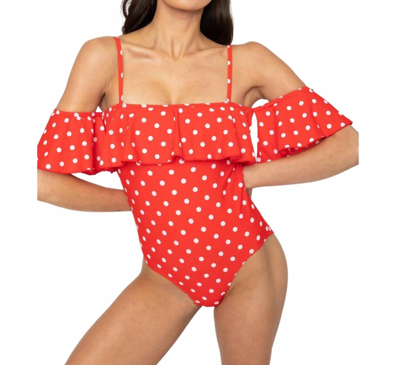 Слитный купальник с открытыми плечами в горошек красного цвета MARINA WEST SWIM
Слитный купальник с открытыми плечами в горошек красного цвета MARINA WEST SWIM
